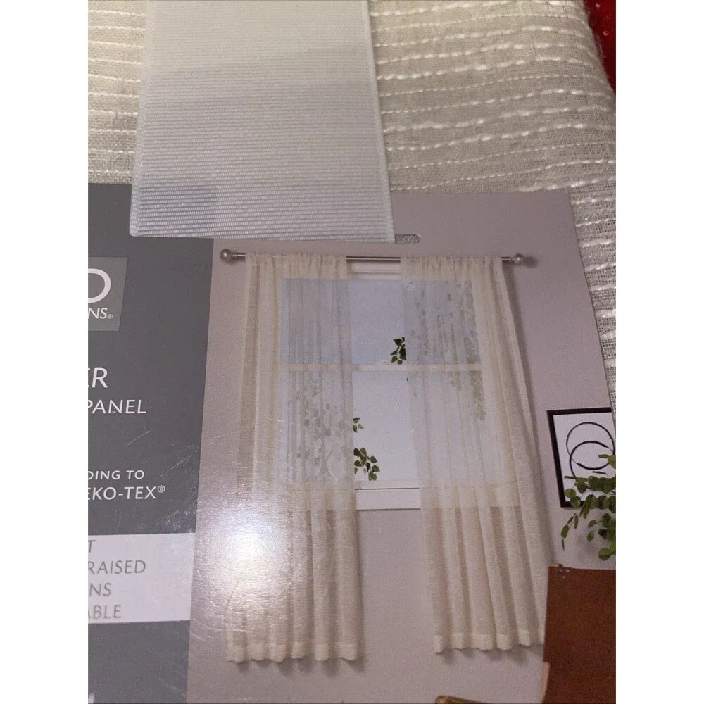 New Sheer 63-Inch Rod Pocket Window Curtain Panel Tofu HD Raised Texture
